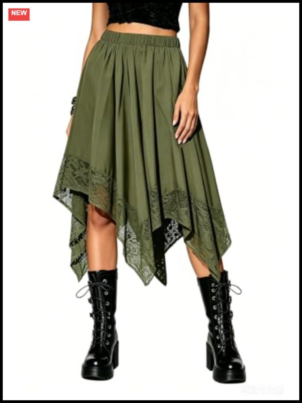 Women's Renaissance Pirate Skirt with Pockets, Elastic Waist, Asymmetrical Lace